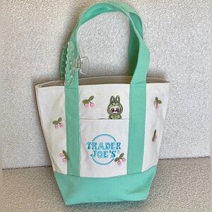 Trader Joe's Custom Pastel Mini Tote Labubu Cherry Embroidered Patch Tote Mint